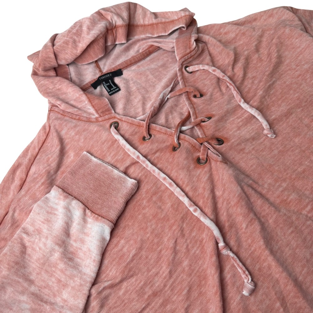 Forever‎ 21 Womens Mineral Wash Lace Up Hoodie Medium Boho Festival Lightweight